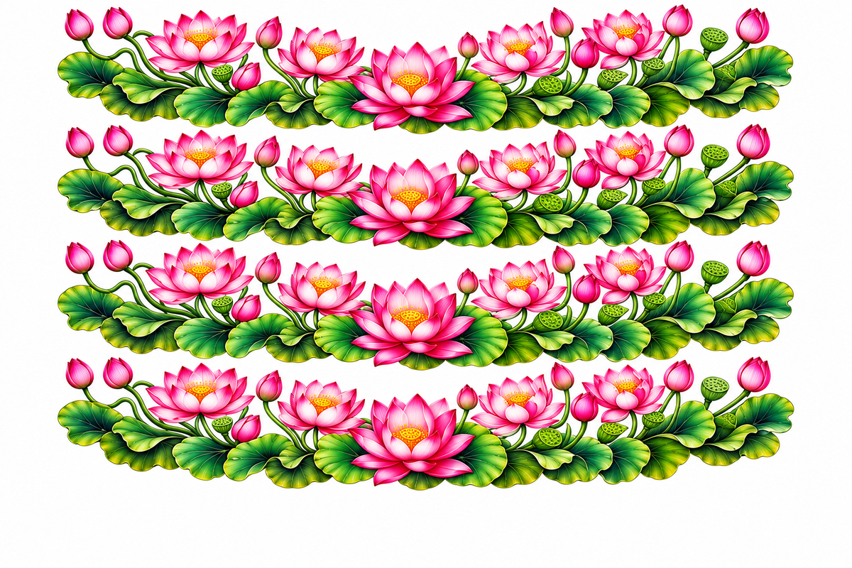 Five Pink Lotus Garland Borders Peel Off Sticker