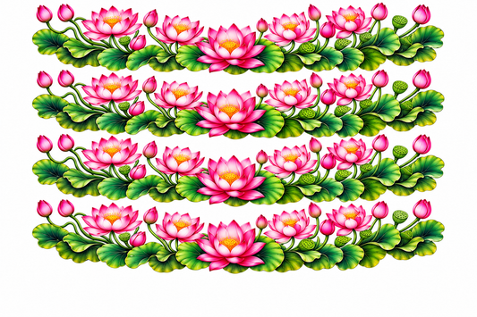 Five Pink Lotus Garland Borders Peel Off Sticker