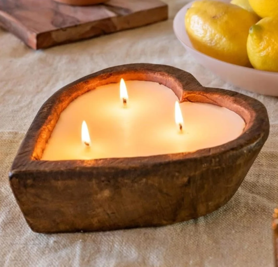 Heart Wooden Candle Bowl