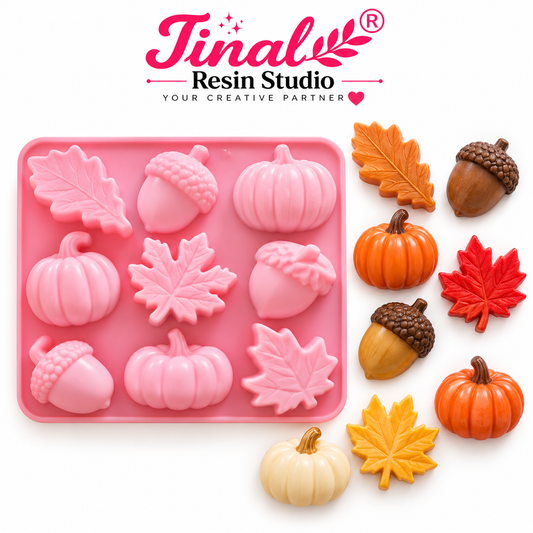9 Cavity Autumn Theme Silicone Mould – Pumpkin, Acorn & Leaf Shapes