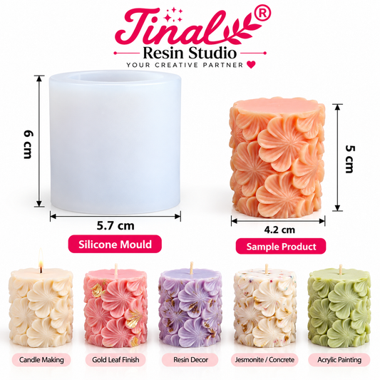 3D Floral Cylindrical Candle Mould HM0071