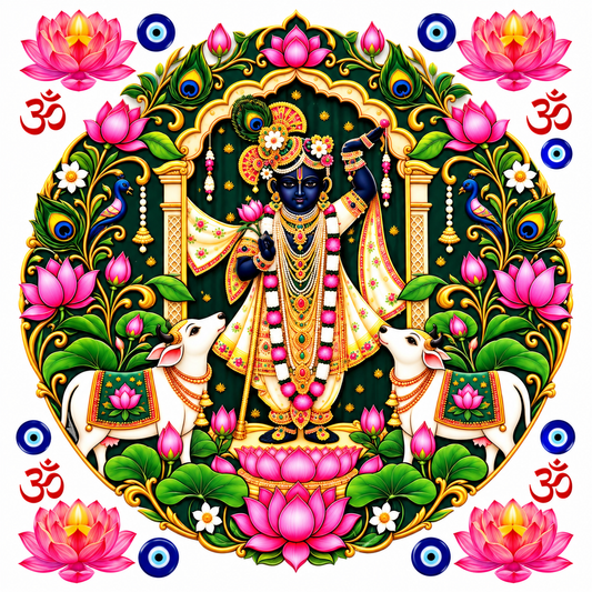 Krishna Lotus Mandala with Cows &amp; Peacocks – Peel off UV DTF Transfer