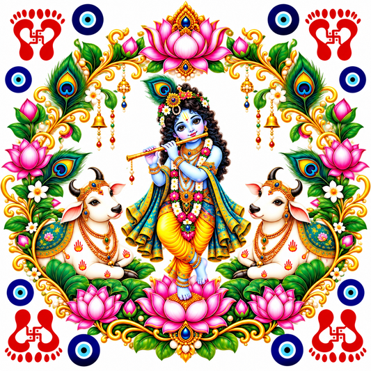 Krishna Devotion with Sacred Cows Peel off UV DTF Sticker