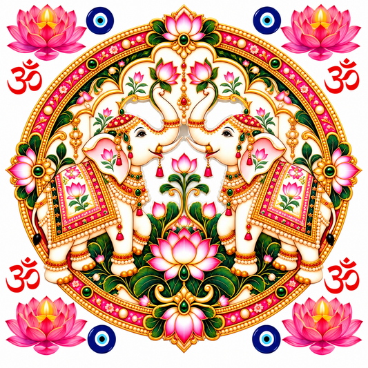 Twin Elephant Lotus Mandala Peel off UV DTF Sticker