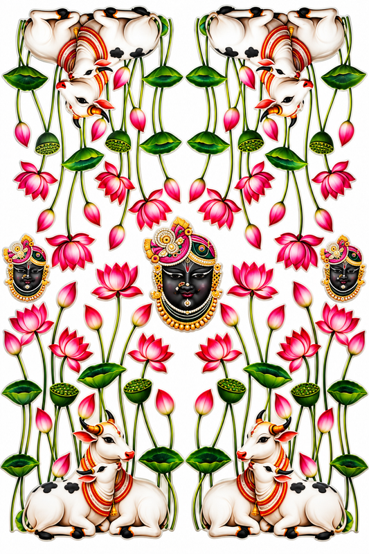 Sacred Lotus Garden with Cows  uv dtf peel off sticker