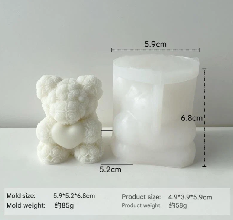 3D Rose Teddy With Heart Candle Handmade Mould HM0095