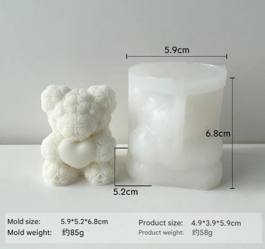 3D Rose Teddy With Heart Candle Handmade Mould HM0095