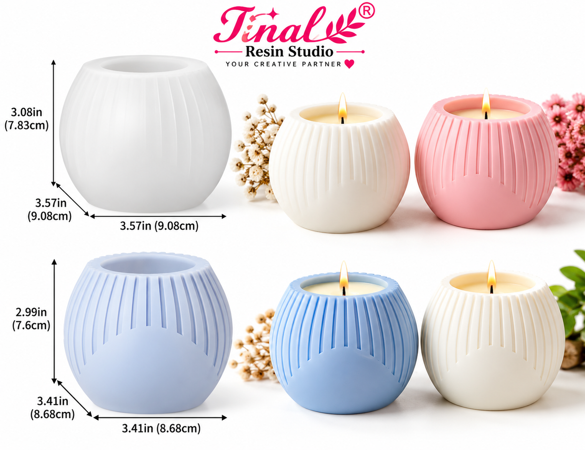 Vertical Striped Spherical Candle &amp; Planter Silicone Mould