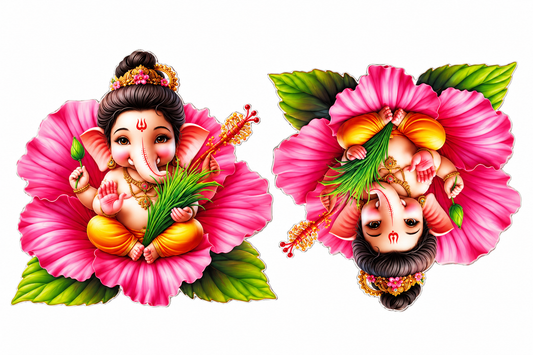 Twin Ganesha Floral Stickers Uv dtf Peel Off Sticker