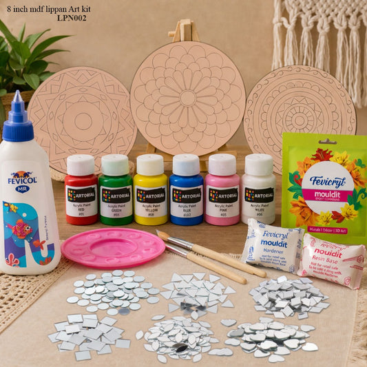 Lippan Art DIY Kit – Complete Mirror Work Craft Set 8" inch mdf