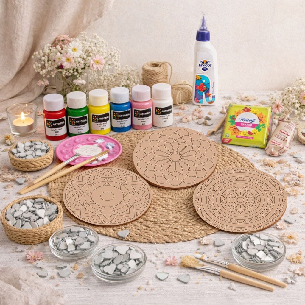 Lippan Art DIY Kit – Complete Mirror Work Craft Set 8" inch mdf