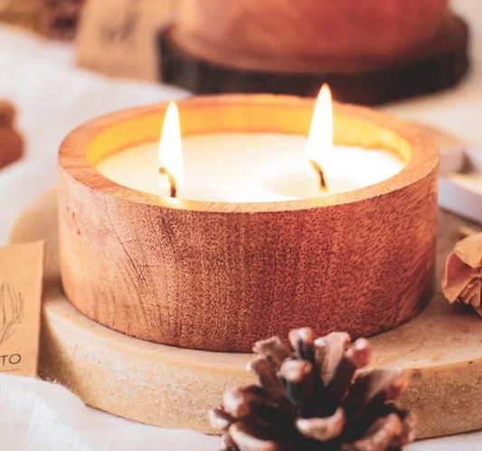 Wooden Candle Bowl Round